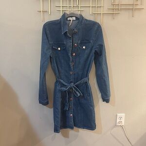 Denim Button-Up Dress with Belt